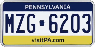 PA license plate MZG6203