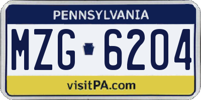 PA license plate MZG6204