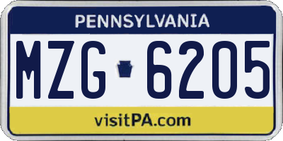 PA license plate MZG6205