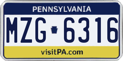 PA license plate MZG6316