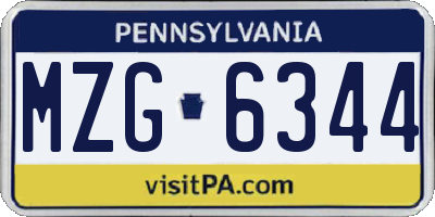 PA license plate MZG6344