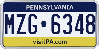 PA license plate MZG6348