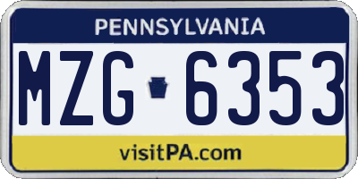 PA license plate MZG6353