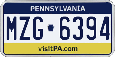 PA license plate MZG6394