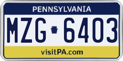 PA license plate MZG6403