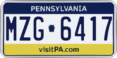 PA license plate MZG6417