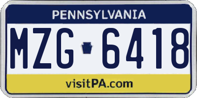 PA license plate MZG6418