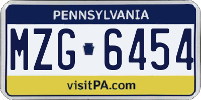 PA license plate MZG6454