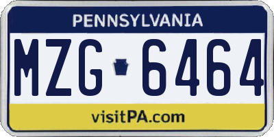 PA license plate MZG6464