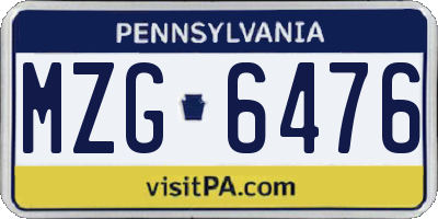 PA license plate MZG6476