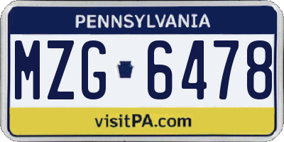 PA license plate MZG6478