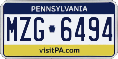 PA license plate MZG6494