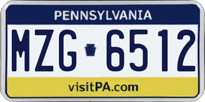 PA license plate MZG6512