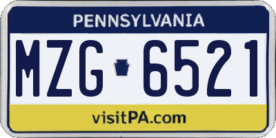 PA license plate MZG6521