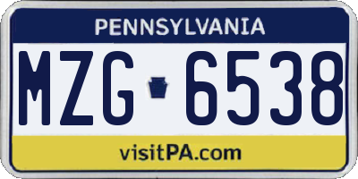 PA license plate MZG6538