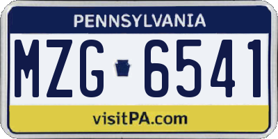 PA license plate MZG6541
