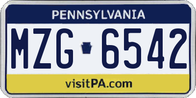 PA license plate MZG6542