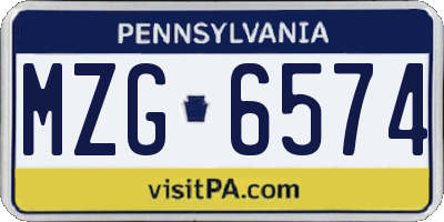 PA license plate MZG6574