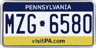 PA license plate MZG6580