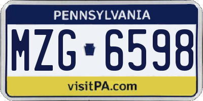 PA license plate MZG6598