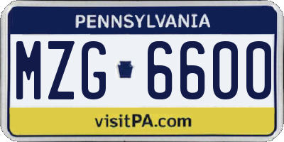 PA license plate MZG6600