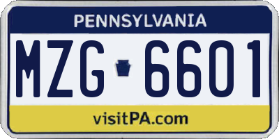PA license plate MZG6601