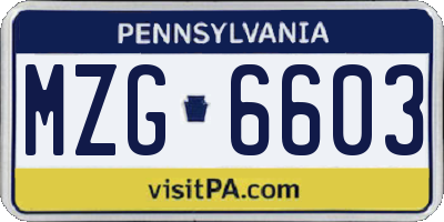 PA license plate MZG6603