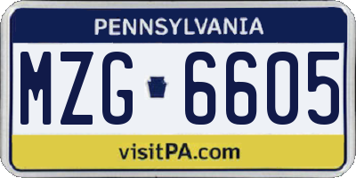 PA license plate MZG6605