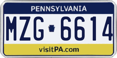 PA license plate MZG6614