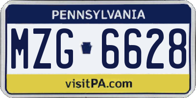PA license plate MZG6628