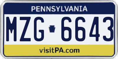 PA license plate MZG6643