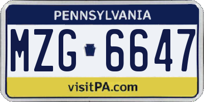 PA license plate MZG6647