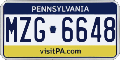 PA license plate MZG6648