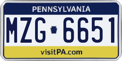 PA license plate MZG6651