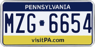 PA license plate MZG6654