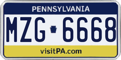 PA license plate MZG6668