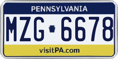 PA license plate MZG6678