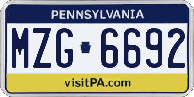 PA license plate MZG6692