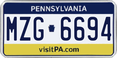 PA license plate MZG6694