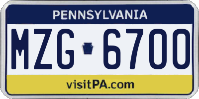 PA license plate MZG6700
