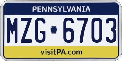 PA license plate MZG6703