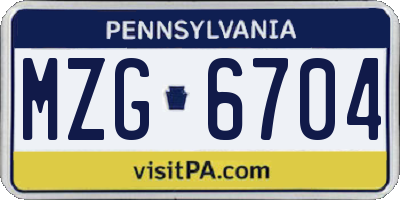 PA license plate MZG6704