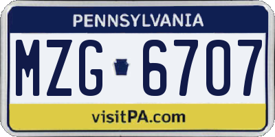 PA license plate MZG6707