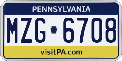 PA license plate MZG6708