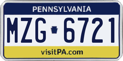 PA license plate MZG6721