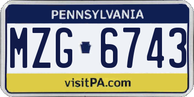 PA license plate MZG6743