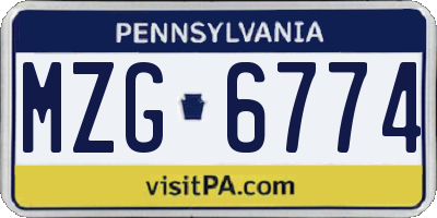 PA license plate MZG6774