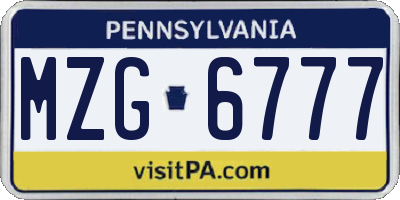 PA license plate MZG6777