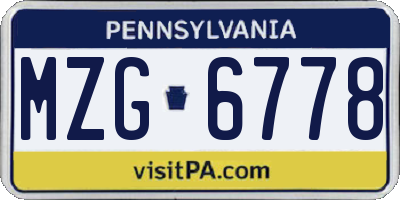 PA license plate MZG6778