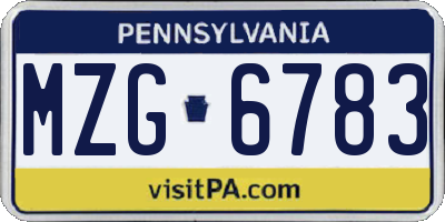 PA license plate MZG6783